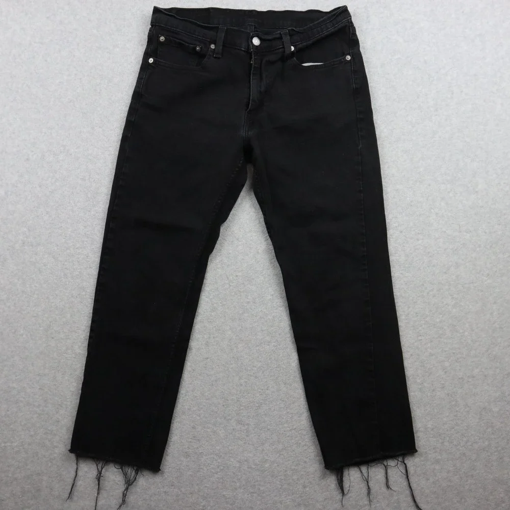 Levi's 514 Jeans Mens 32x25 Straight Fit Cropped Raw Hem Stretch Denim Black